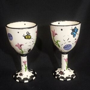 Two Hand Painted Goblets by Bette Abrams Made in the USA